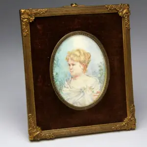 Stará miniatura - Portrét dámy, signatura JW, 2. pol. 19. století