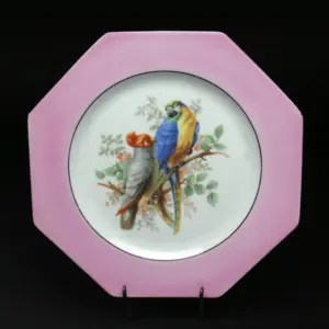Porcelánový talíř s motivem dvou papoušku, Bavorsko, kolem 1930